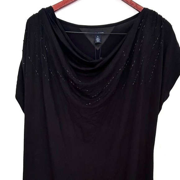 Nwt tommy hilfiger black jersey draped neck soft dress knee length cap sleeves m - Picture 2 of 6